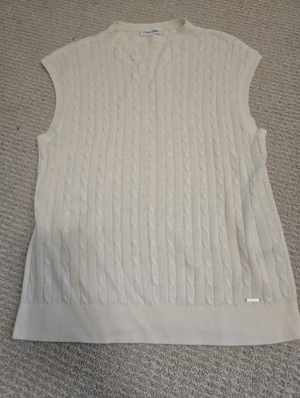 Calvin Klein Cream Cable-Knit Sleeveless Sweater